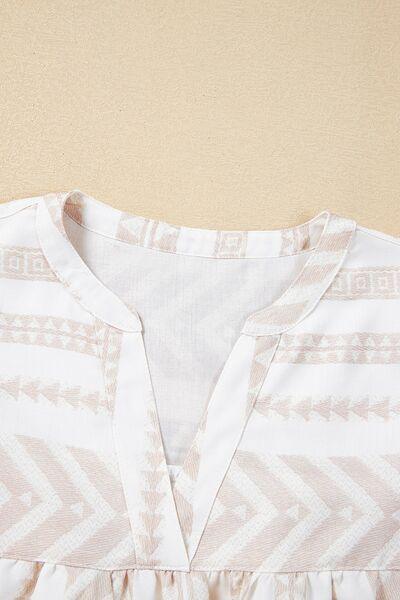 Geometric Jacquard Notched Half Sleeve Blouse - Clothes For Her Online Store