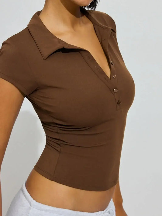 Collared Neck Short Sleeve Top