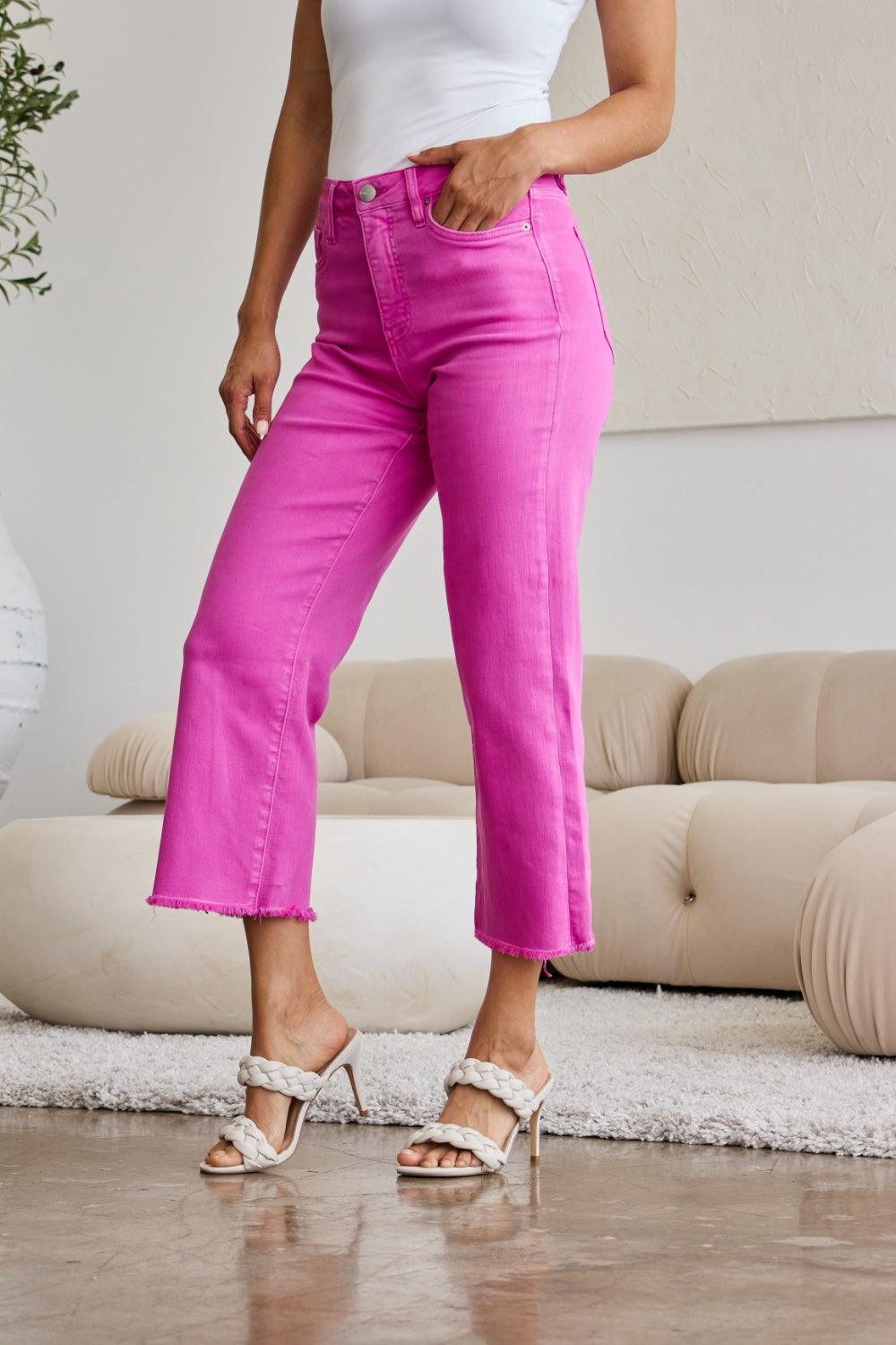 RFM Crop Chloe Full Size Tummy Control High Waist Raw Hem Jeans - Clothes For Her Online Store
