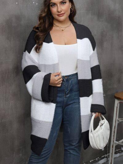 Plus Size Open Front Long Sleeve Cardigan - Clothes For Her Online Store