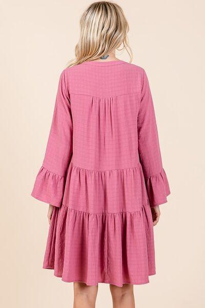 Mittoshop Tiered Notched Flare Sleeve Dress - Clothes For Her Online Store