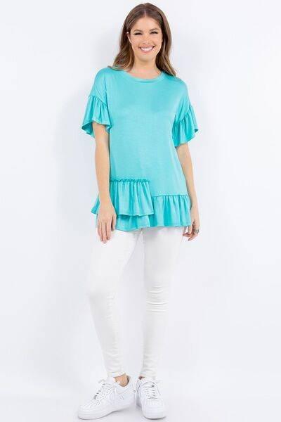 Celeste Full Size Ruffle Detail Asymmetrical Top Plus Size