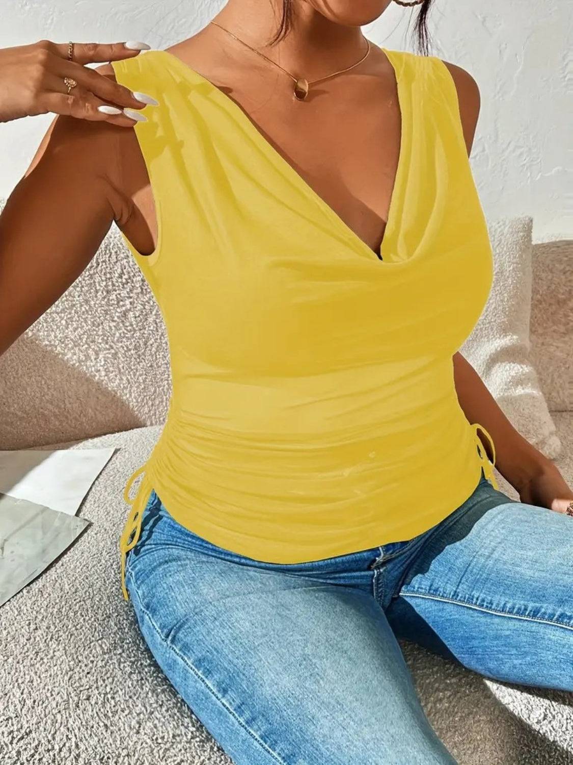 Side Drawstring Ruched Tank - Clothes For Her Online Store