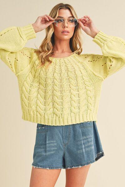 Aemi + Co Cable-Knit Openwork Round Neck Sweater