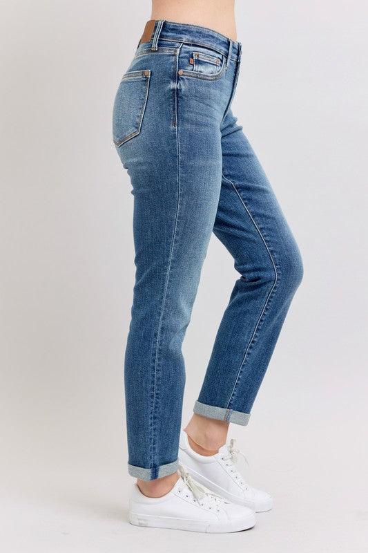 Judy Blue Full Size Mid Rise Skinny Cuff Jeans with Pockets Plus Size - Clothes For Her Online Store