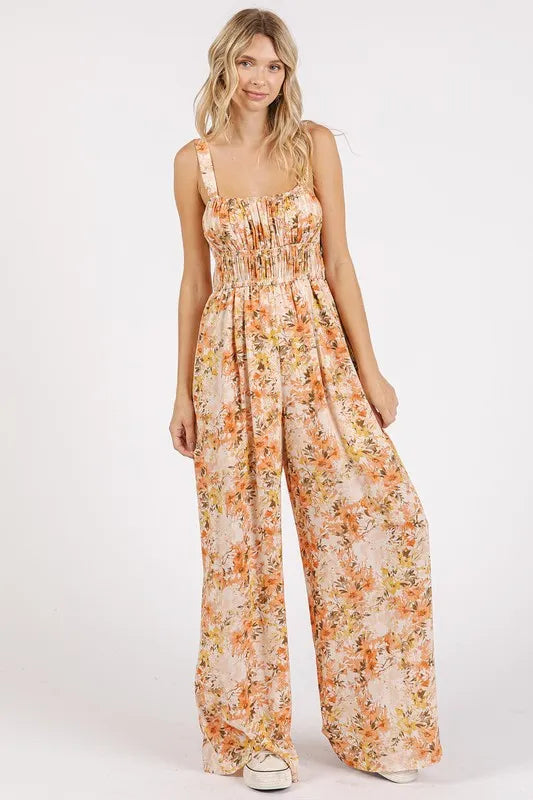 Mittoshop Flower Print Gathered Bust Sleeveless Jumpsuit - Clothes For Her Online Store