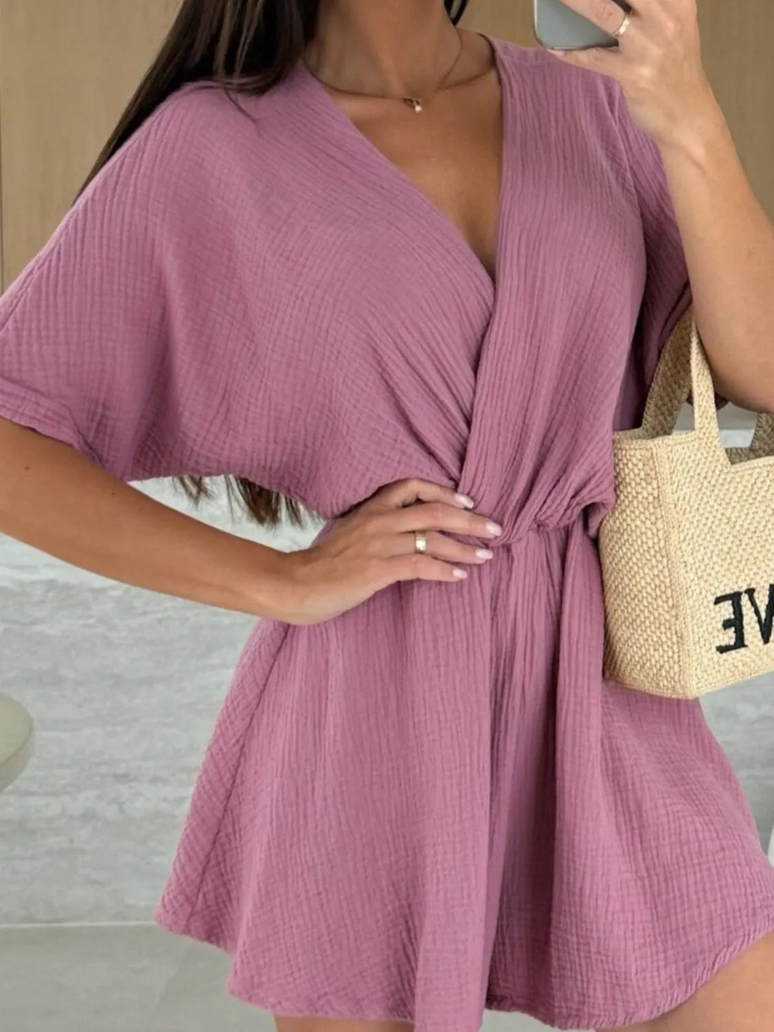 Surplice Half Sleeve Wrap Romper