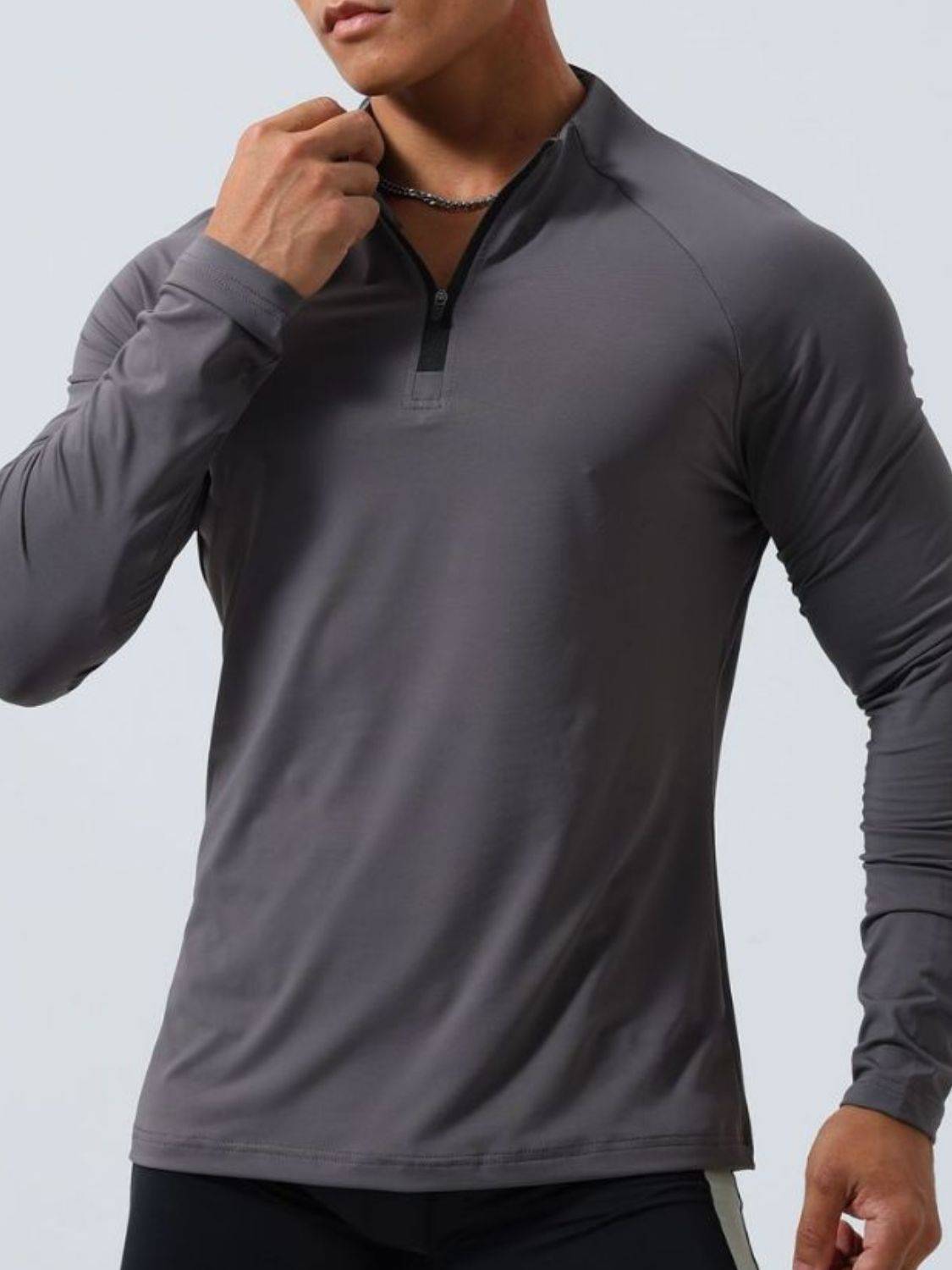 Men's Plus Size Quarter Zip Long Sleeve Top
