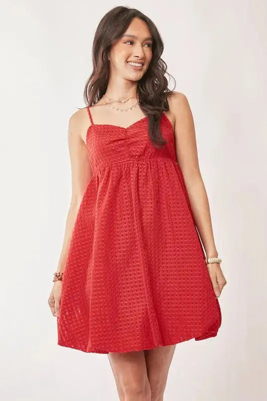 Davi & Dani Textured Sweetheart Neckline Bubble Hem Dress - Clothes For Her Online Store