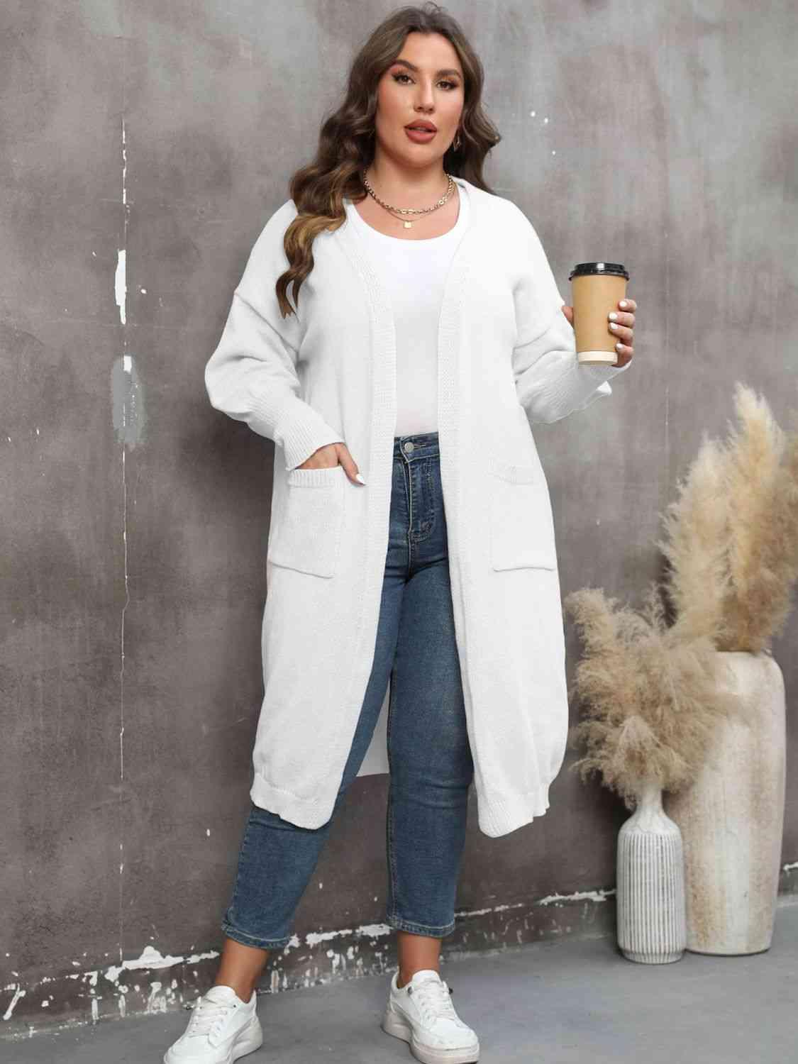 Plus Size Long Sleeve Pocketed Cardigan - Clothes For Her Online Store