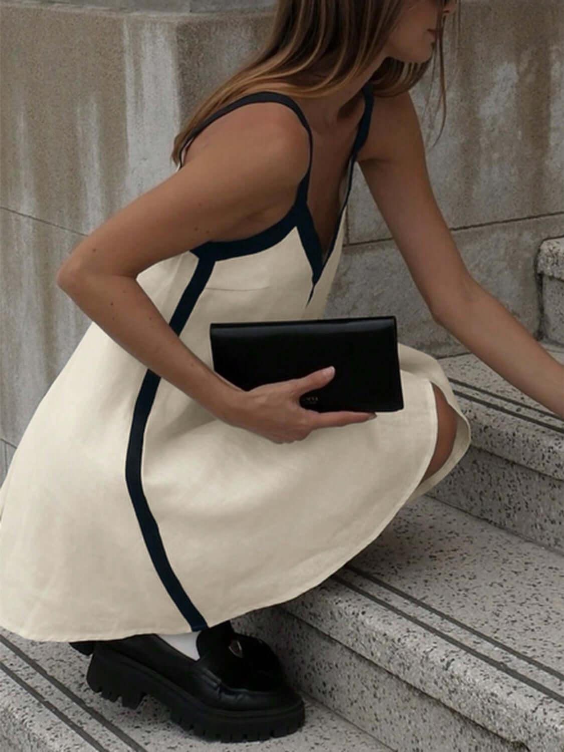Contrast Trim V-Neck Mini Cami Dress - Clothes For Her Online Store