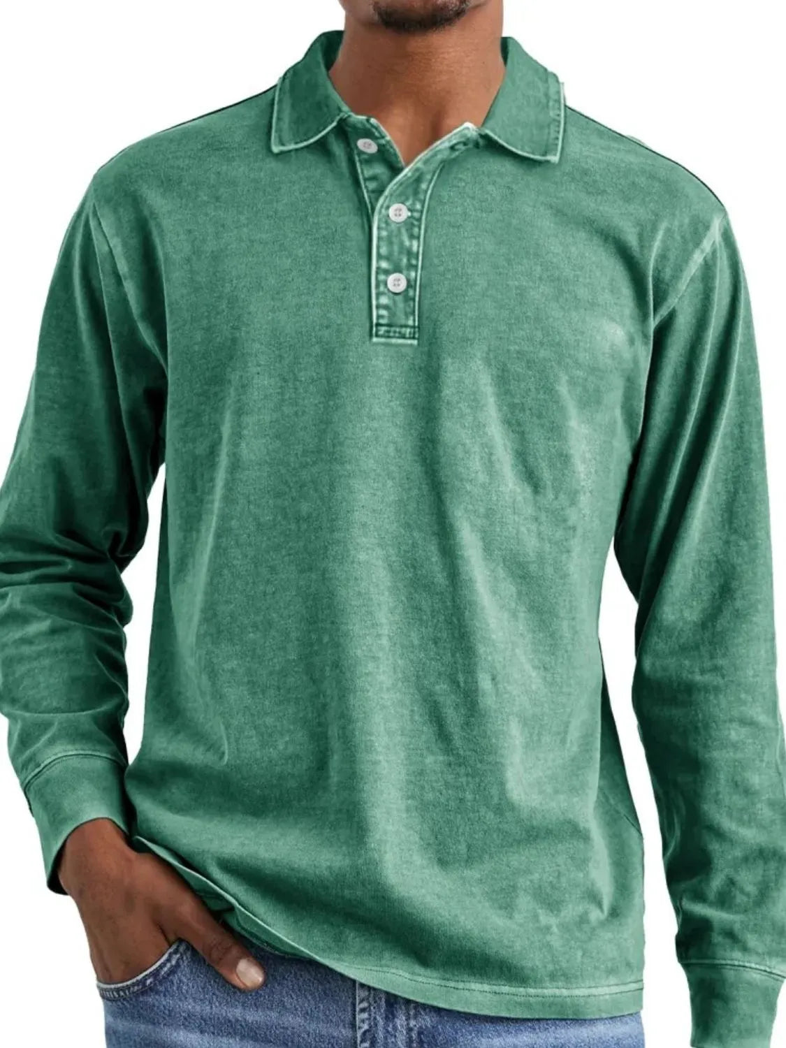 Men's Full Size Collared Neck Long Sleeve Polo Plus Size
