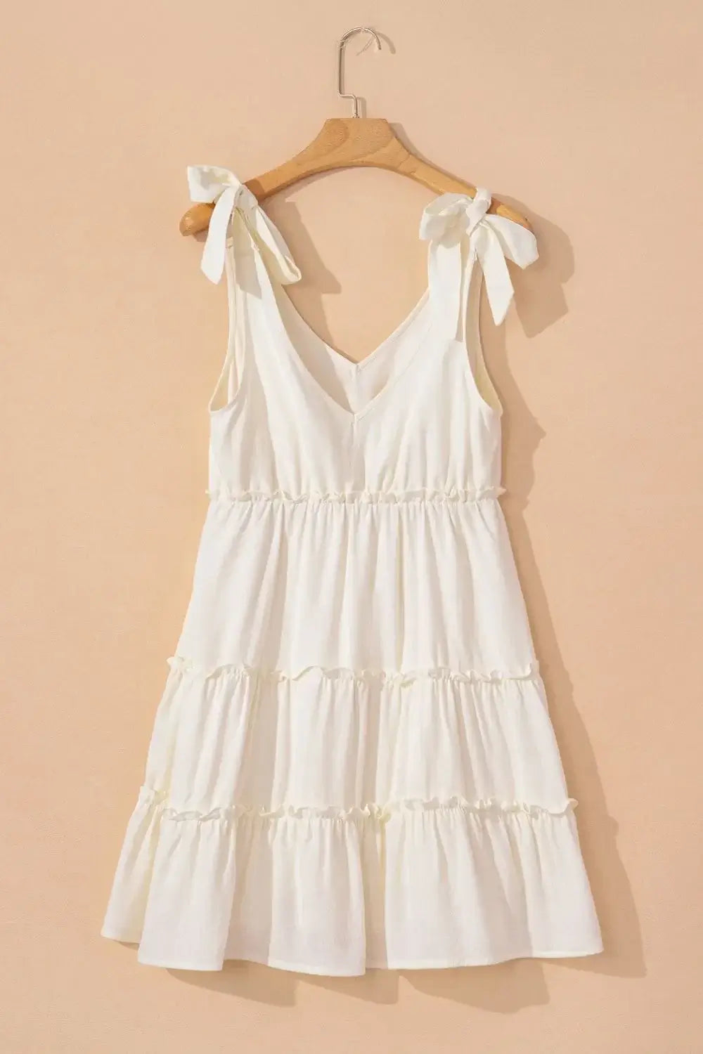 Solid Color Tied Straps Ruffle Tiered Mini Dress