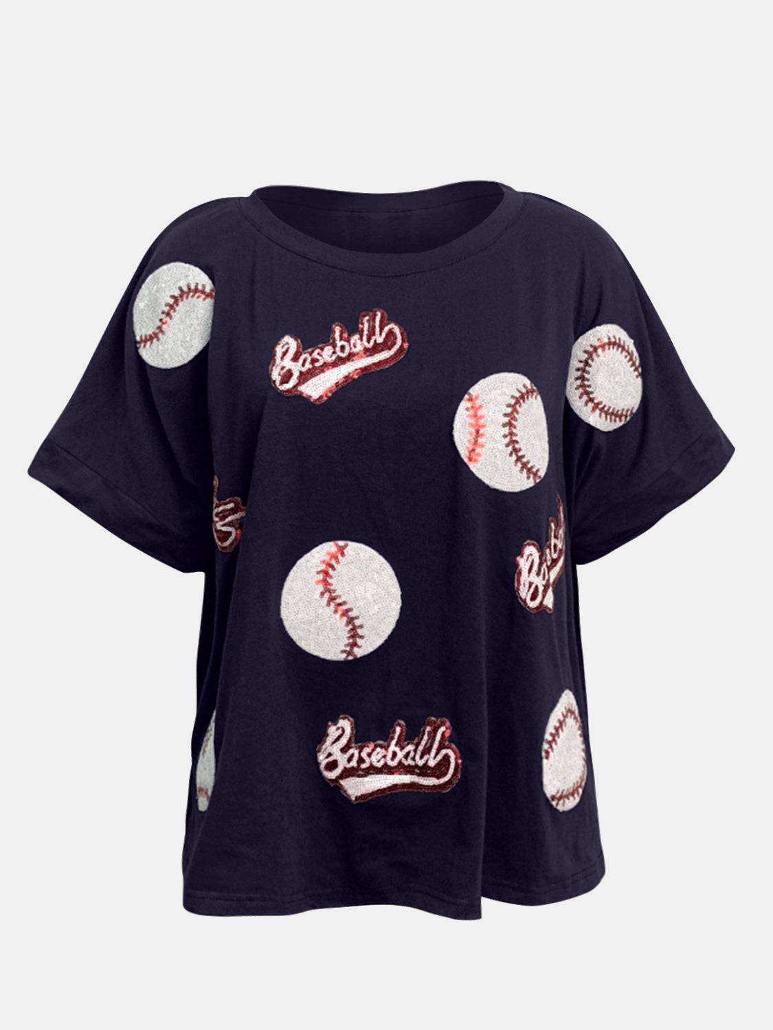 Baseball Round Neck Half Sleeve T-Shirt - Clothes For Her Online Store