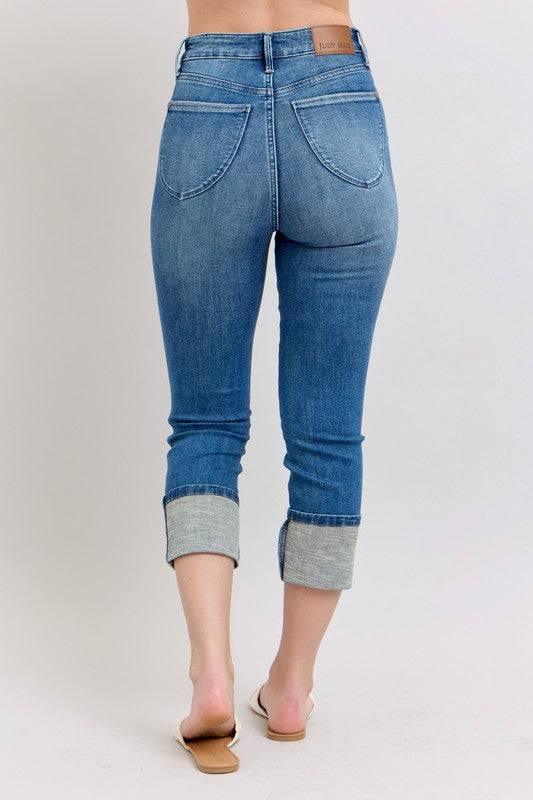 Judy Blue Full Size Skinny Cuff Capris Jeans with Pockets Plus Size - Clothes For Her Online Store