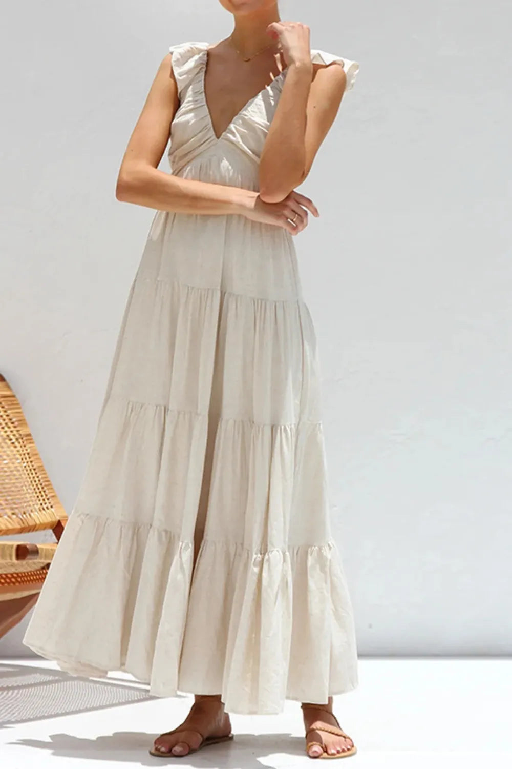 Ruffled V-Neck Tiered Dress