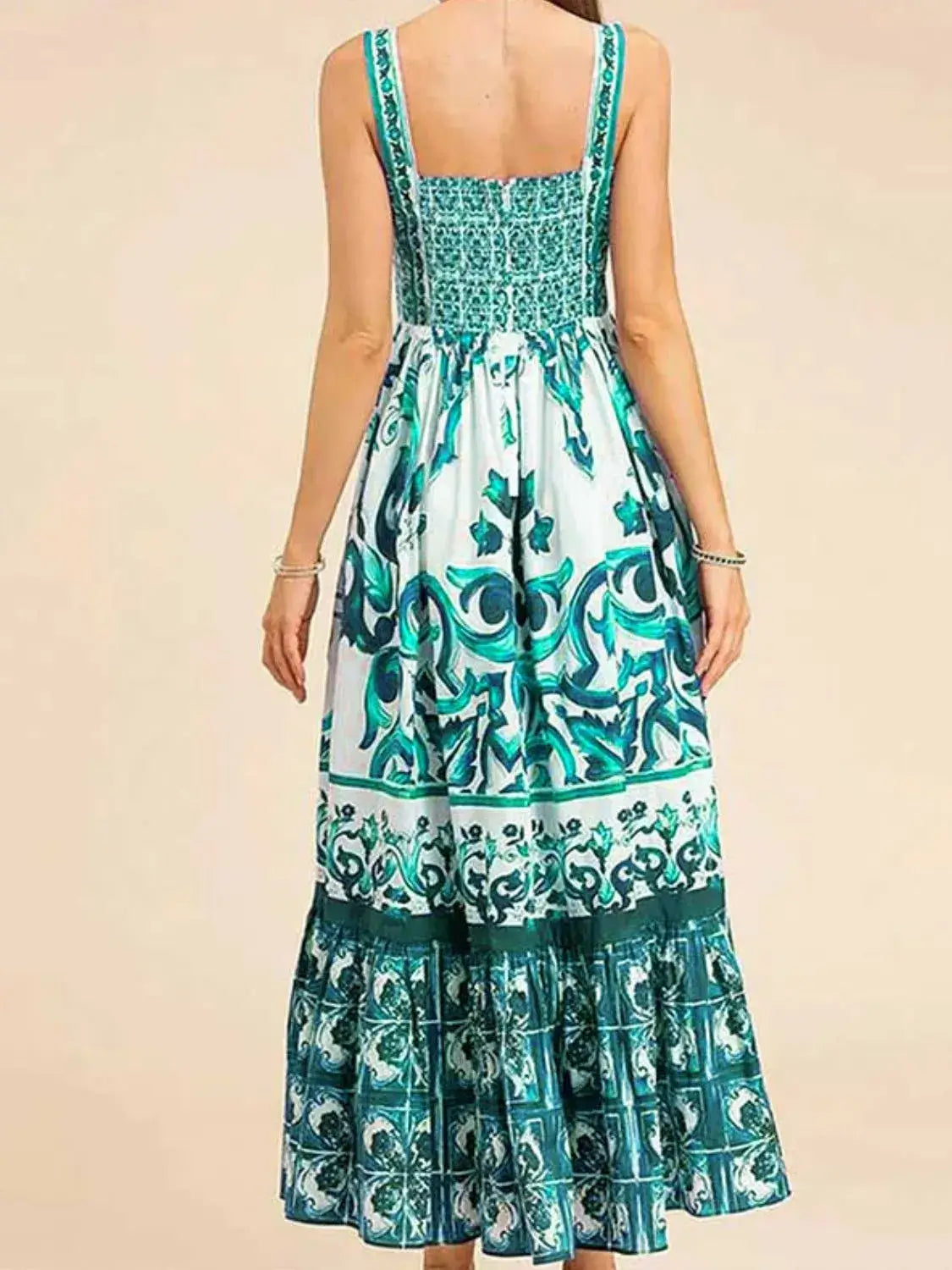 Smocked Printed Wide Strap Dress