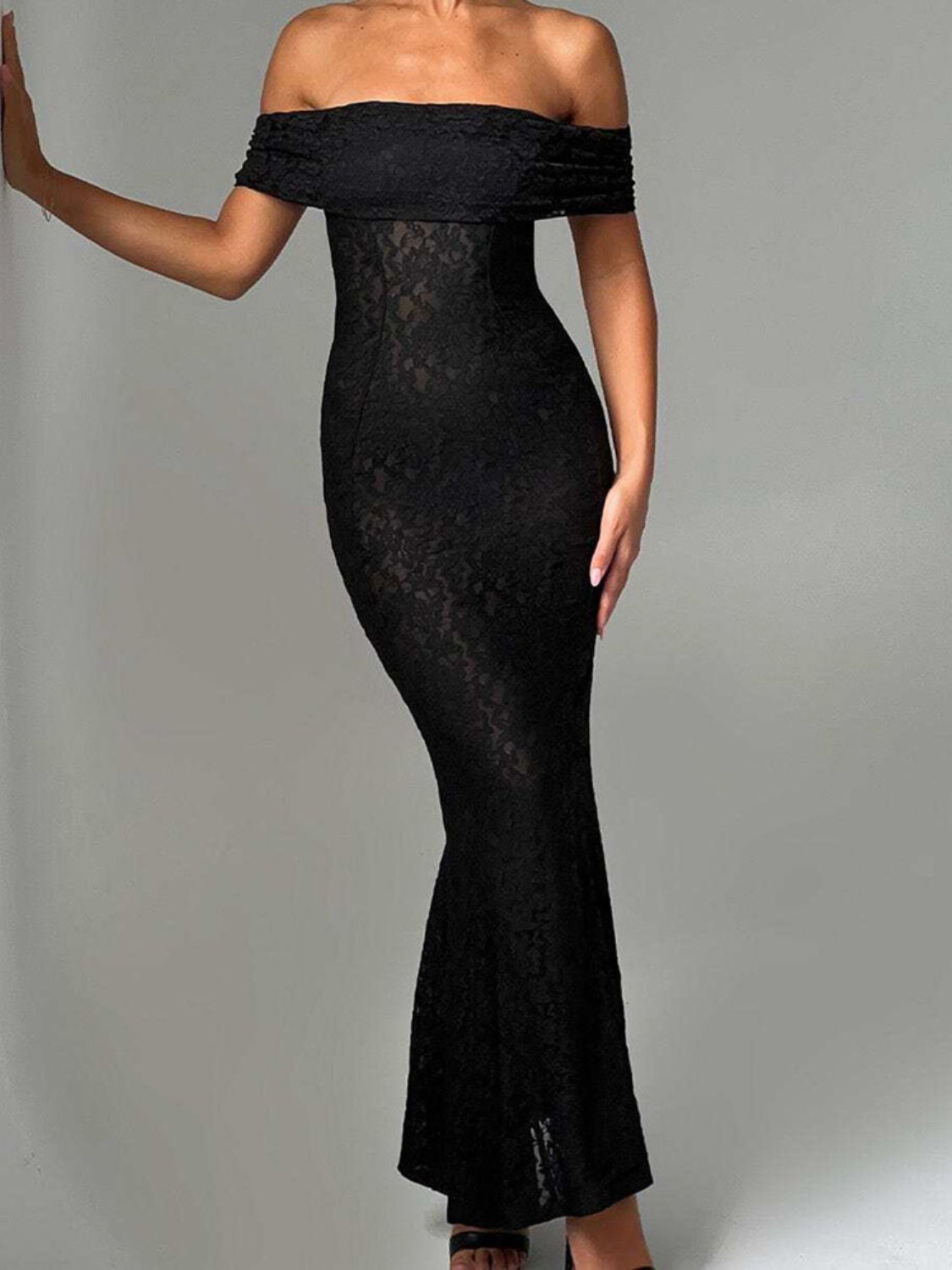 Devine Backless Lace Off-Shoulder Maxi Dress