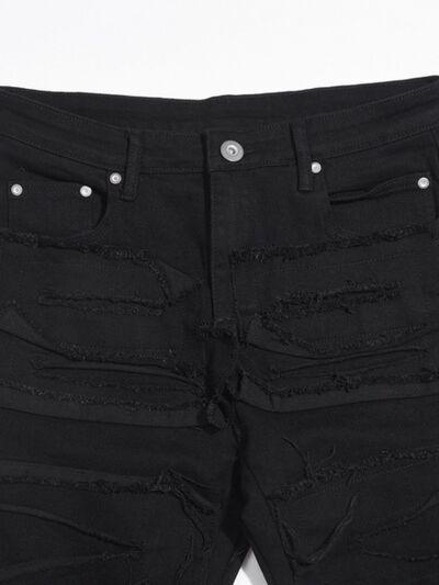 Men's Washed Distressed Panelled Jeans - Clothes For Her Online Store