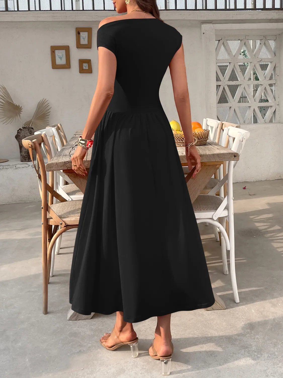Single Shoulder Dress with Pockets