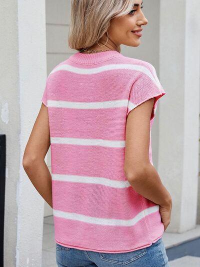 Exposed Seam Striped Round Neck Knit Top