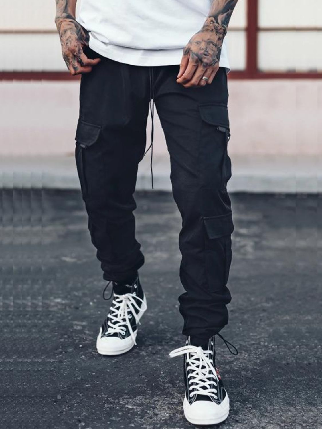 Men's Drawstring Pants with Cargo Pockets
