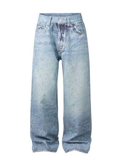 Men's Washed Rhinestone Print Jeans