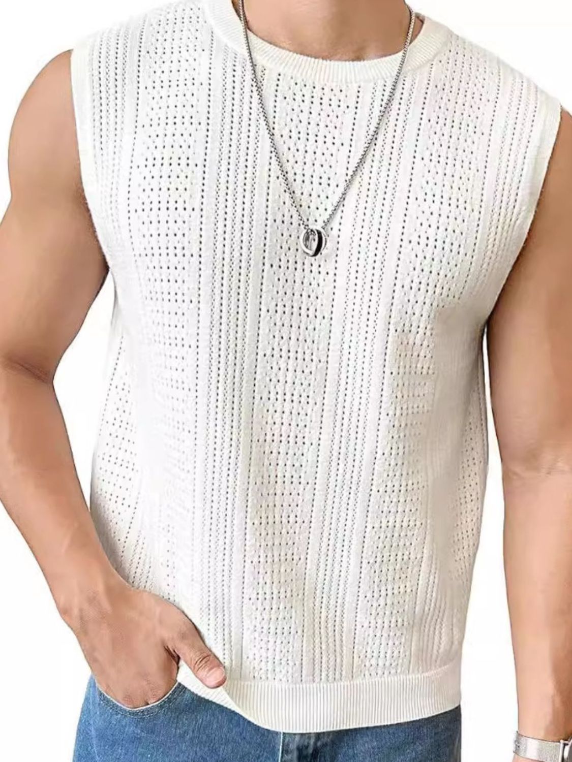 Men's Full Size Eyelet Round Neck Tank Plus Size - Clothes For Her Online Store