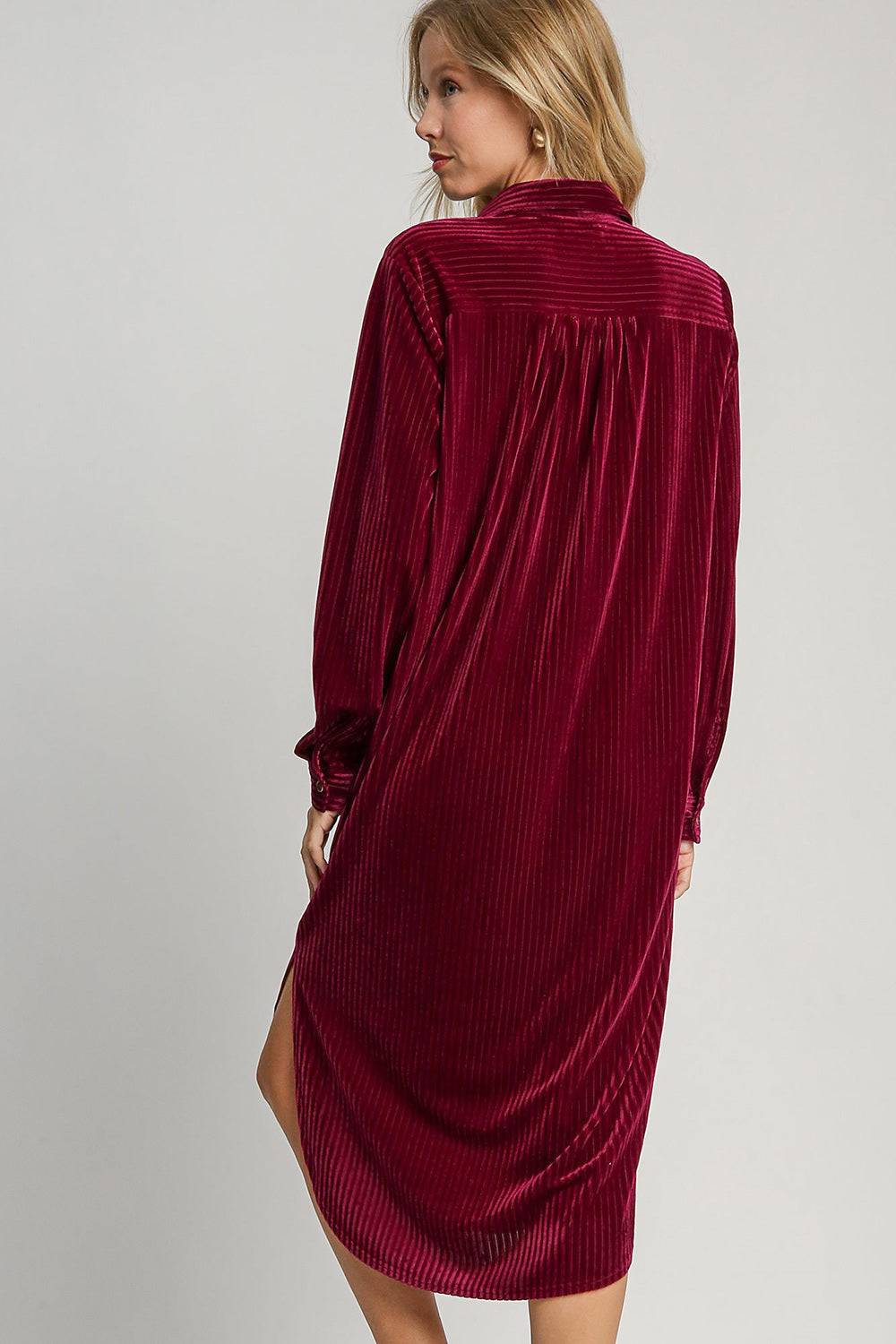 Umgee Texture Curved Hem Button Down Shirt Dress - Clothes For Her Online Store