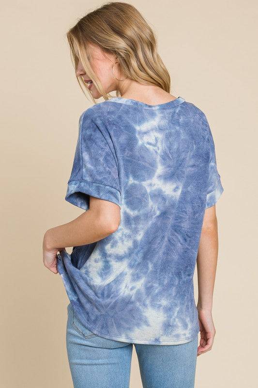 BOMBOM Tie-Dye Round Neck Short Sleeve T-Shirt - Clothes For Her Online Store