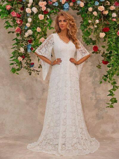 Lace V-Neck Floor length Dress - Clothes For Her Online Store