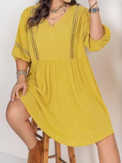 Plus Size Eyelet Swiss Dot Half Sleeve Mini Dress