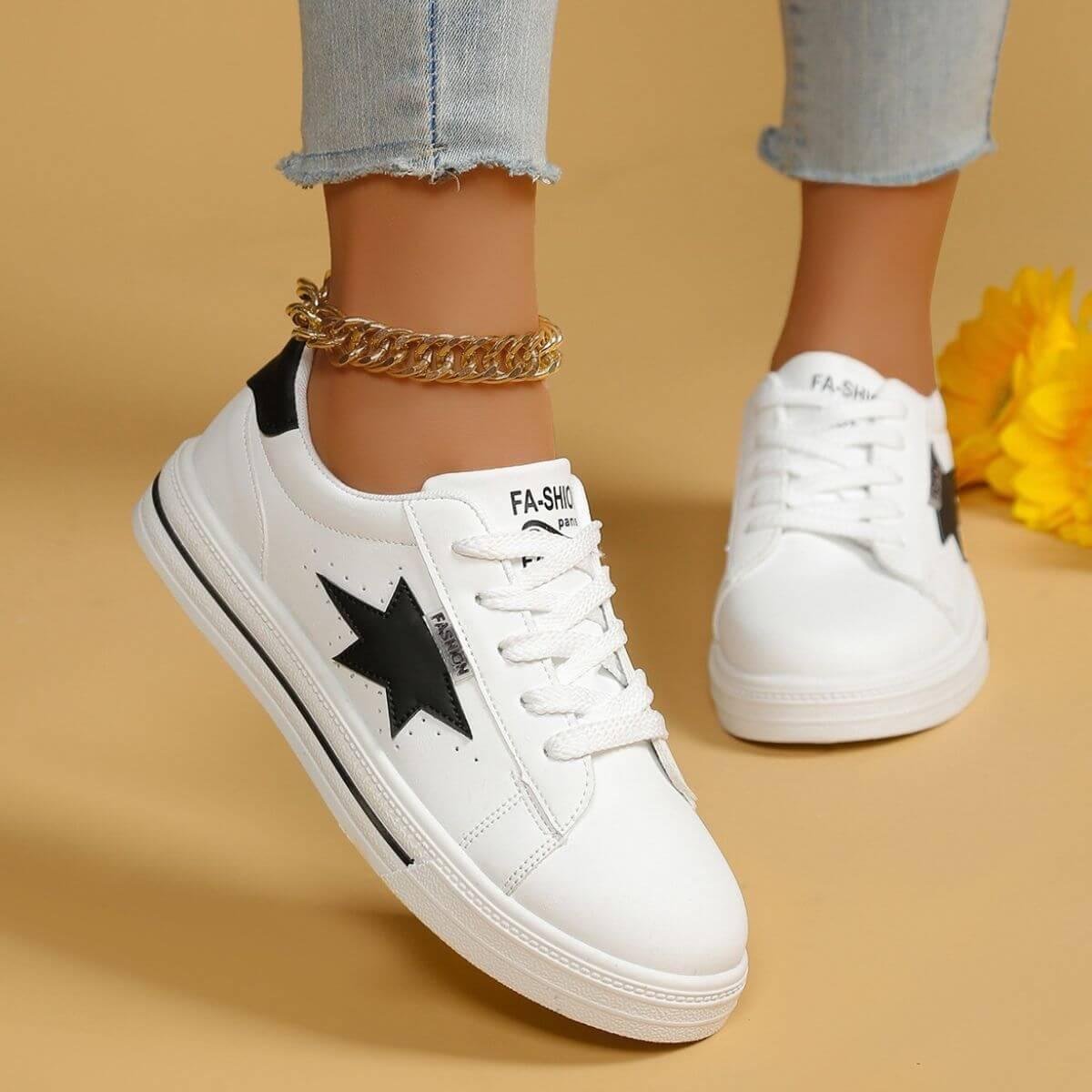 Star Round Toe Lace Up Sneakers