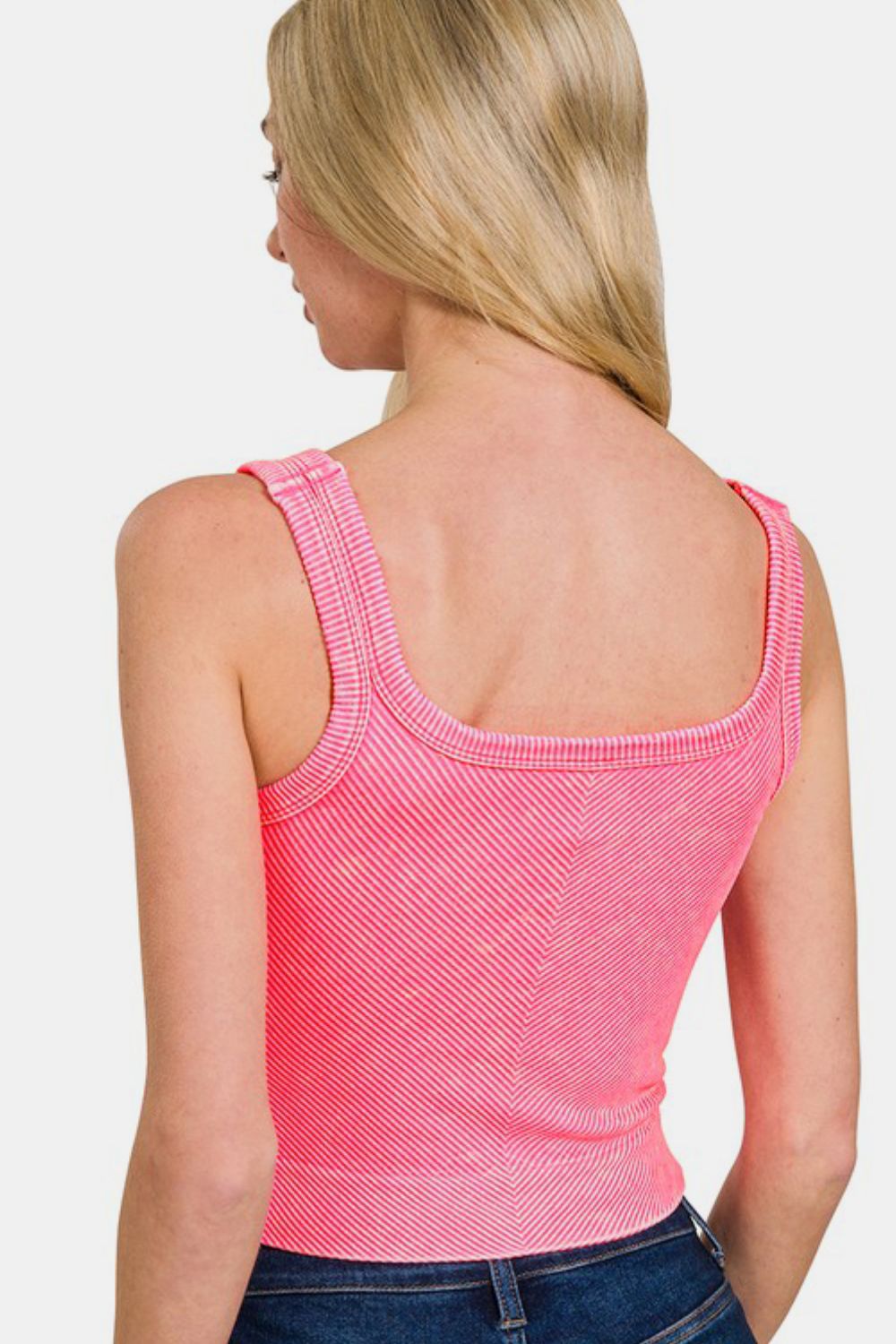 Zenana Washed Ribbed Scoop Neck Wide Strap Tank - Clothes For Her Online Store
