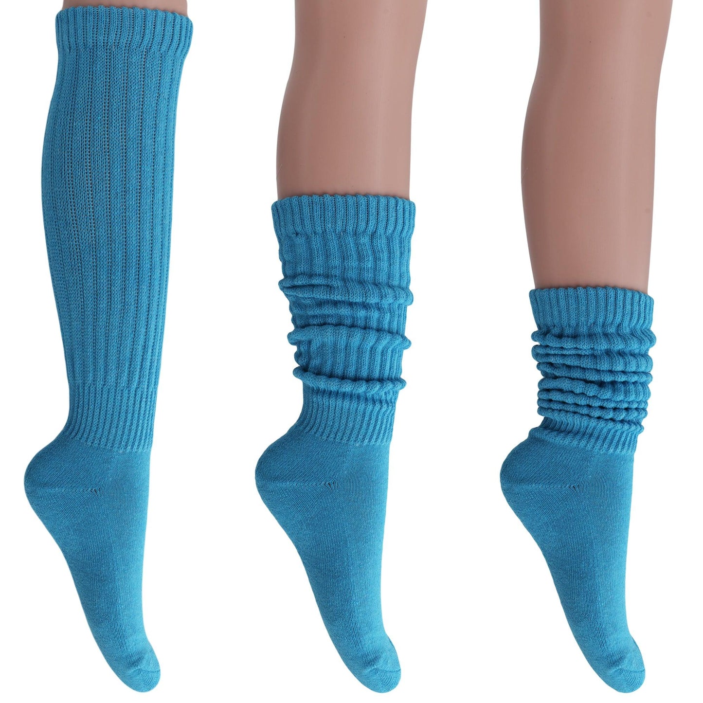 Turquoise Slouch Socks for Women Scrunch Calf Socks Shoe Size 5 to 10