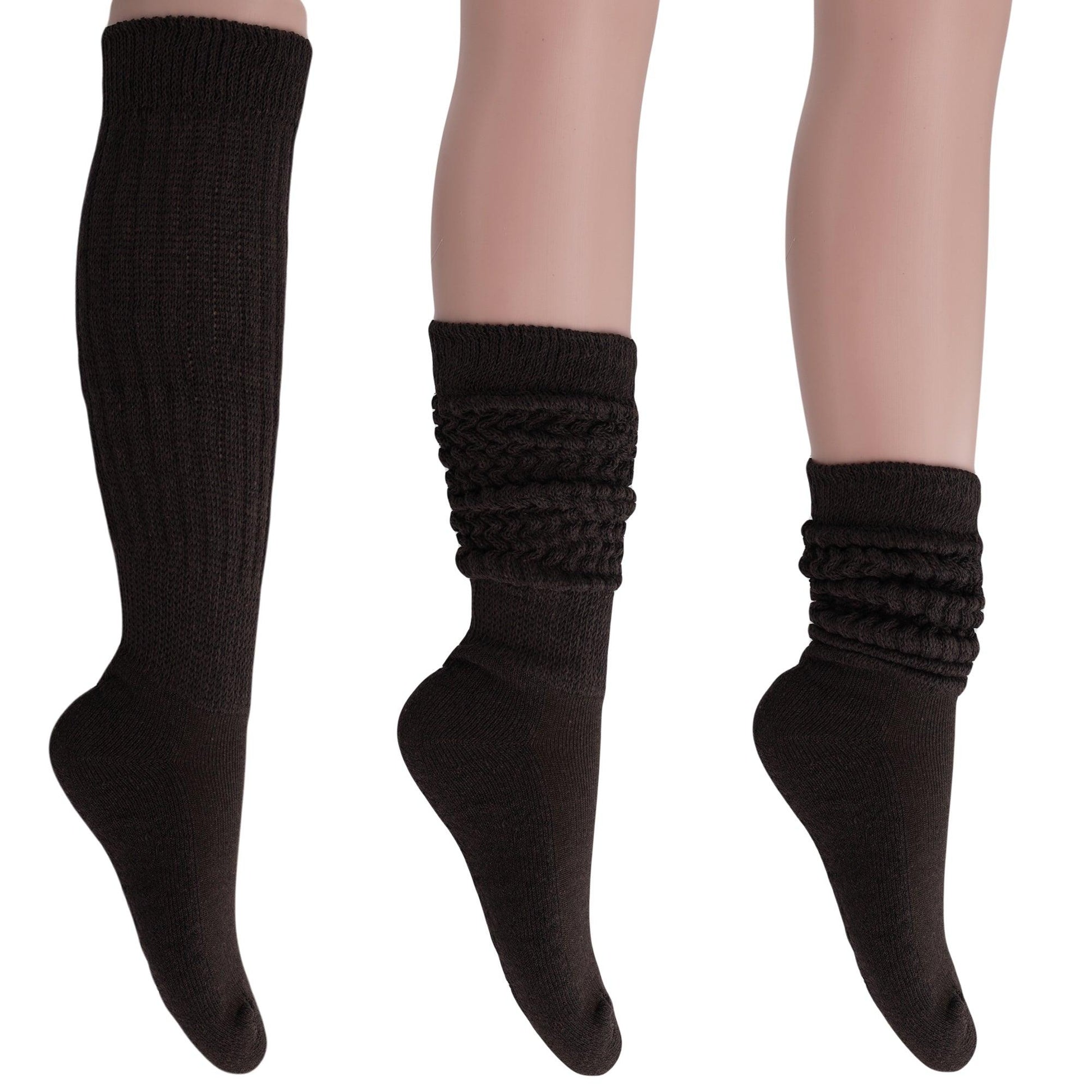 Brown Slouch Socks for Women Knee High Boot Long Cotton Scrunch Socks