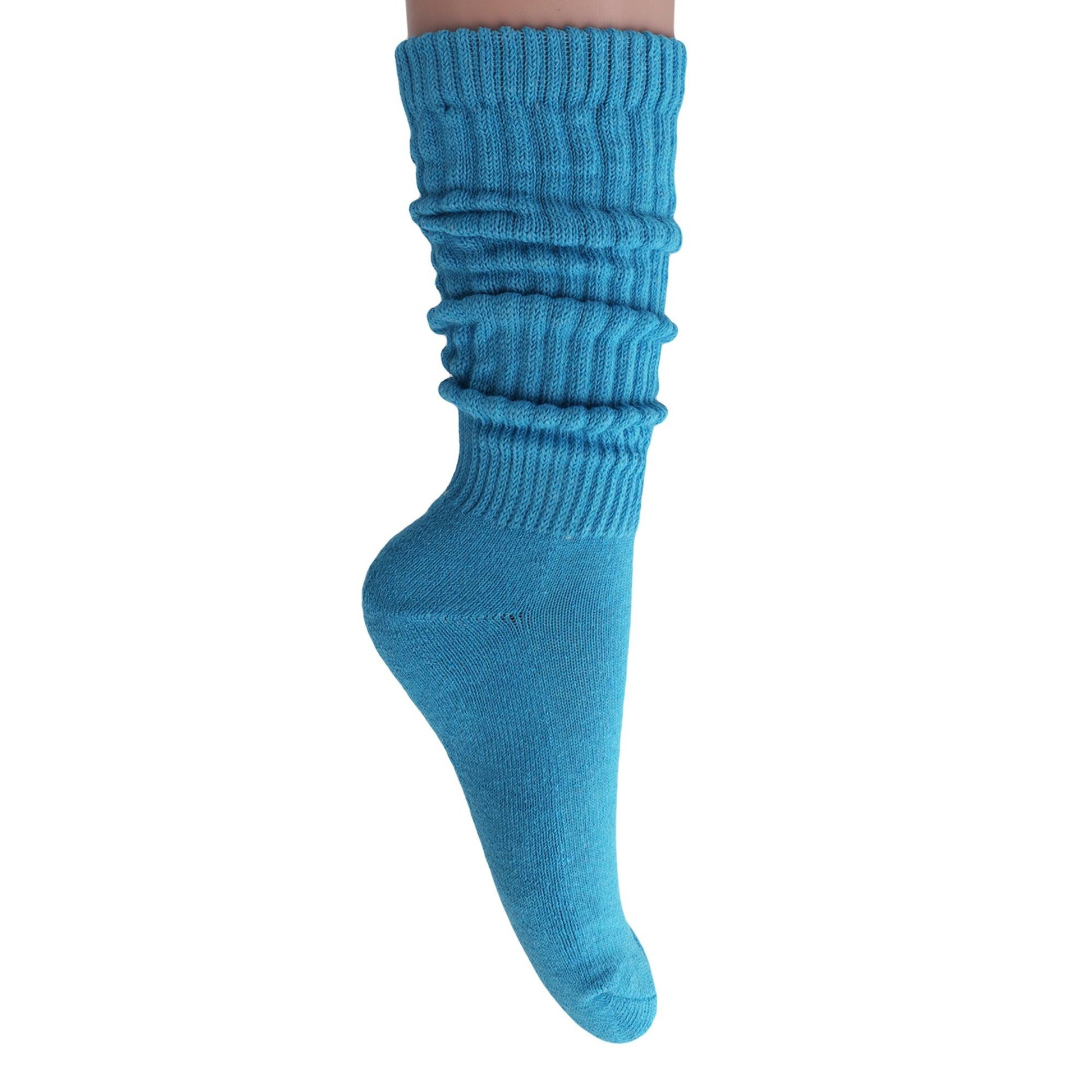 Turquoise Slouch Socks for Women Scrunch Calf Socks Shoe Size 5 to 10