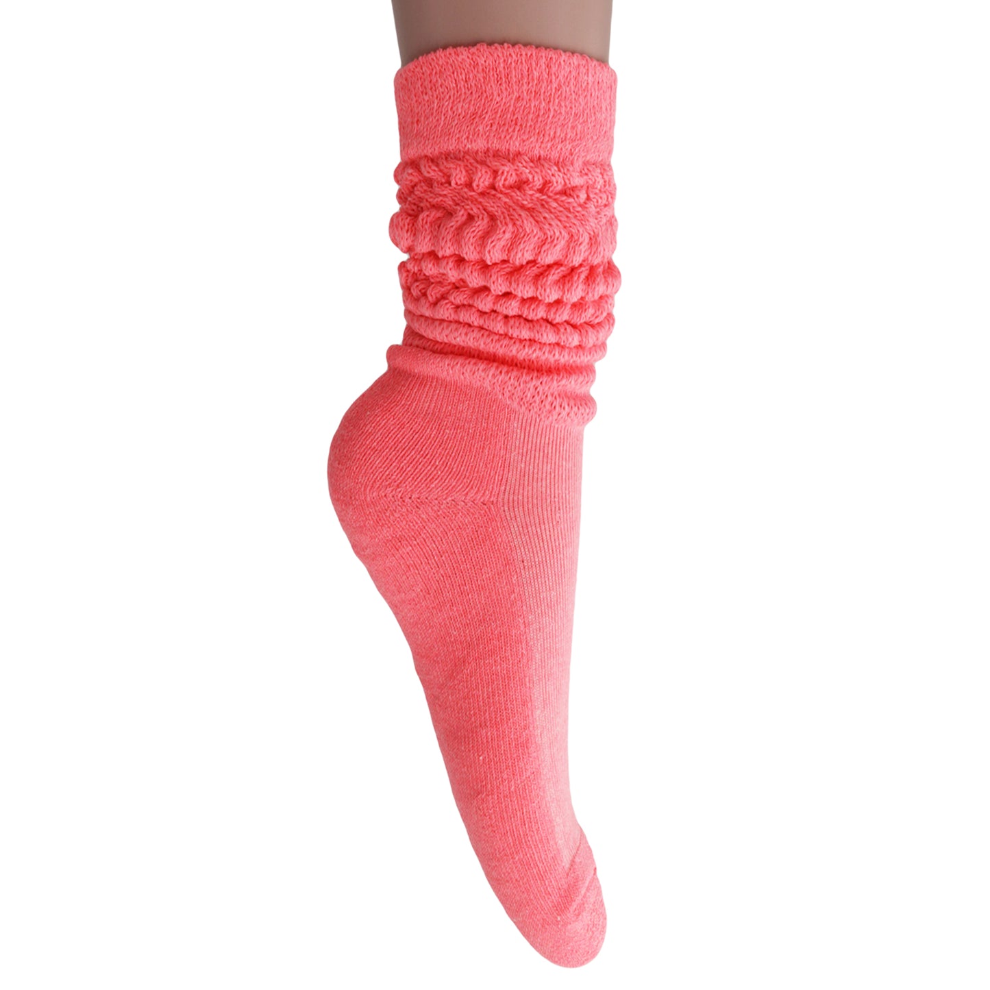 Neon Pink Slouch Socks for Women 80's Style Cotton Slouchy Knee Socks