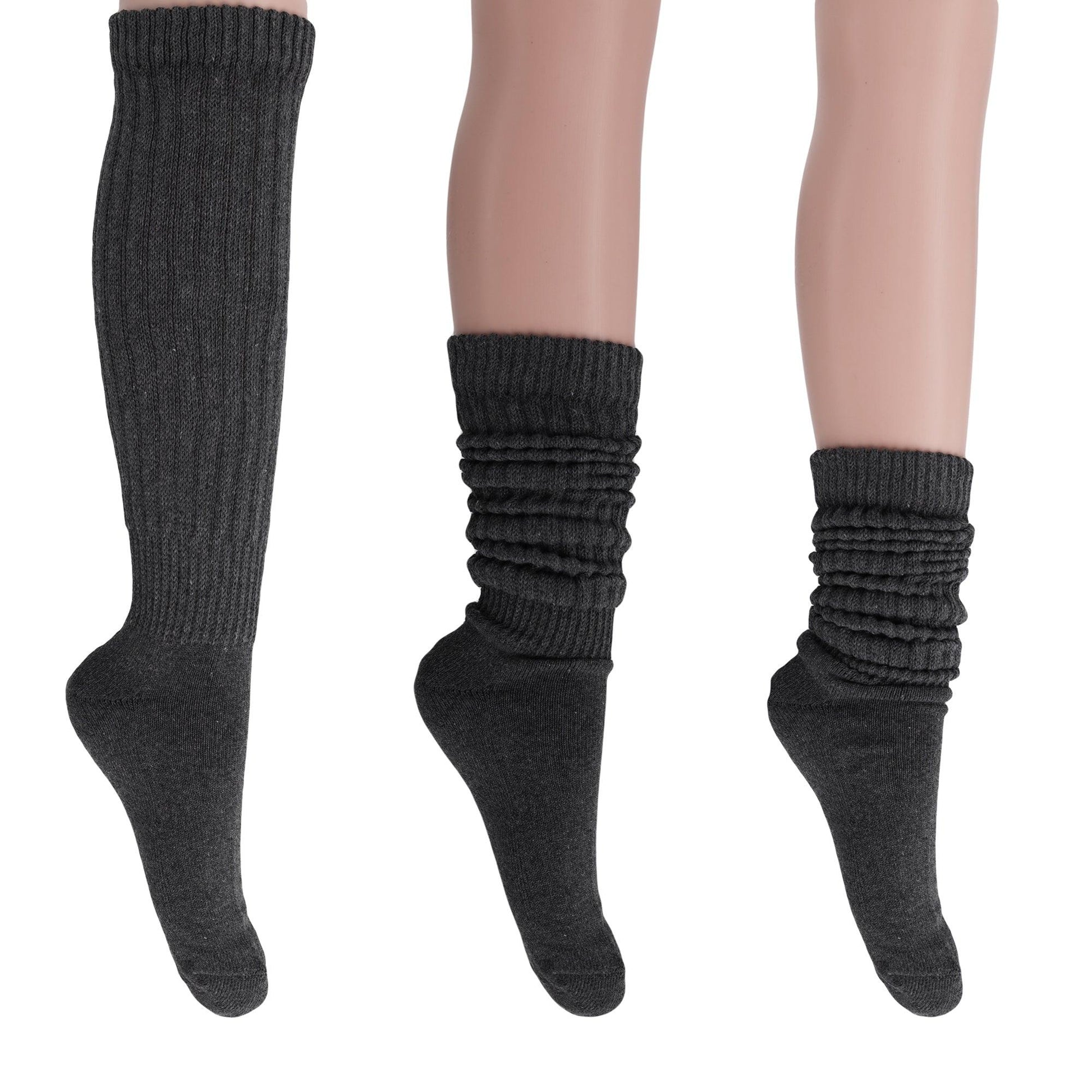 Dark Gray Slouchy Scrunch Socks for Women Knee High Elephant Socks