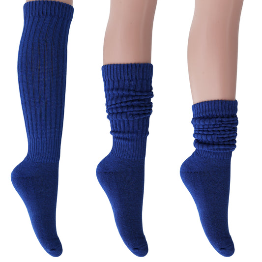 Royal Blue Slouch Socks for Women Cotton Sleep Slouchy Knee High Socks