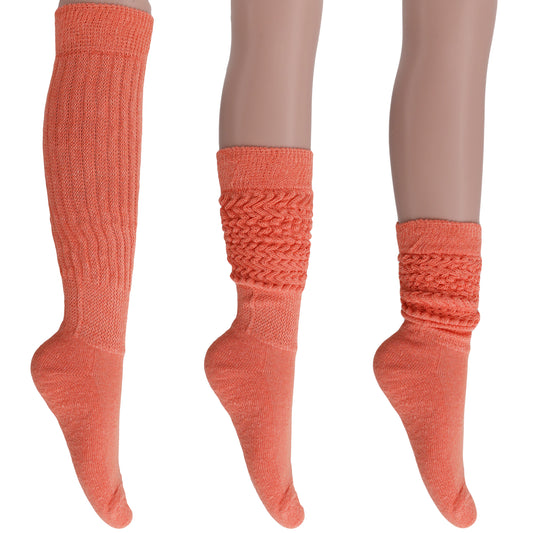 Light Orange Slouch Socks for Women Cotton Knee High Shoe Size 5 to 10