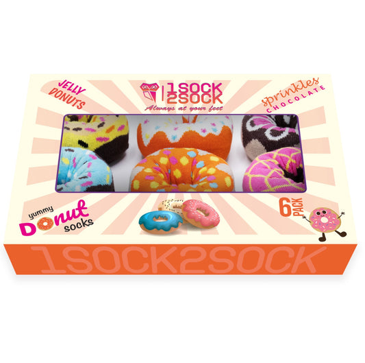 Women's Donut Socks Gift Box Colorful & Soft Cotton Crew Socks 6 pack