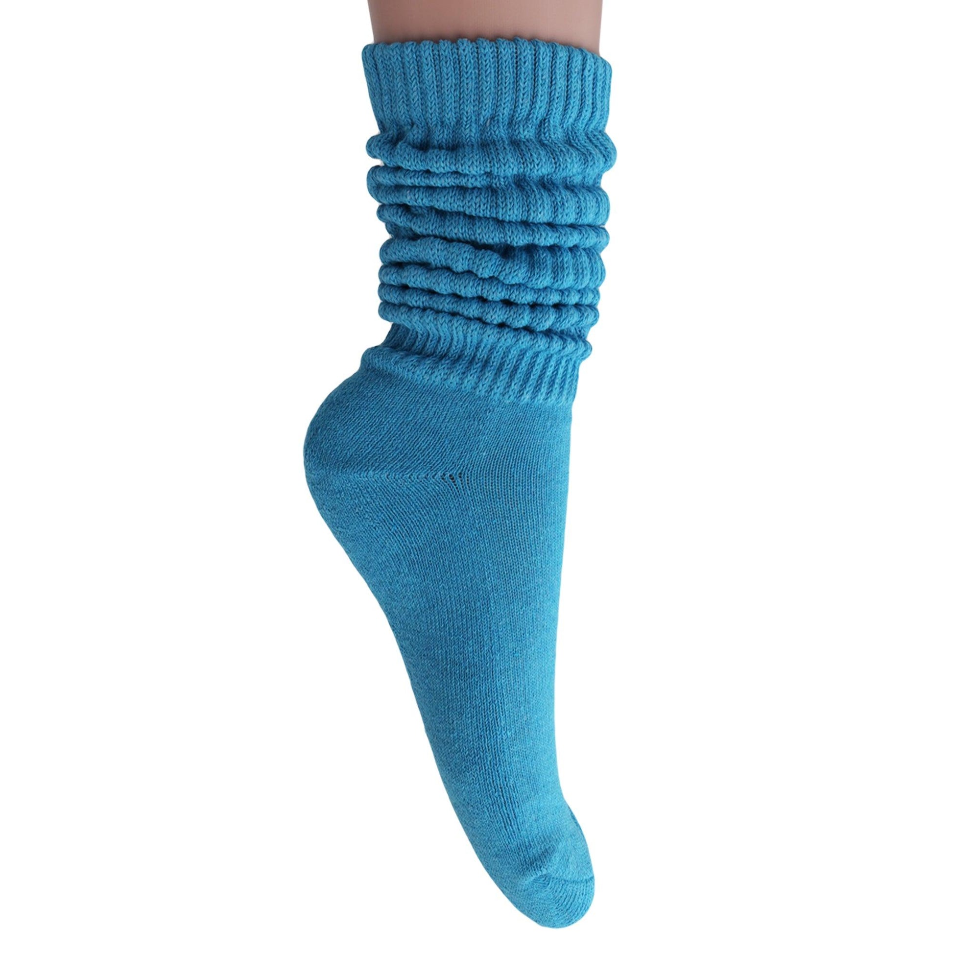 Turquoise Slouch Socks for Women Scrunch Calf Socks Shoe Size 5 to 10