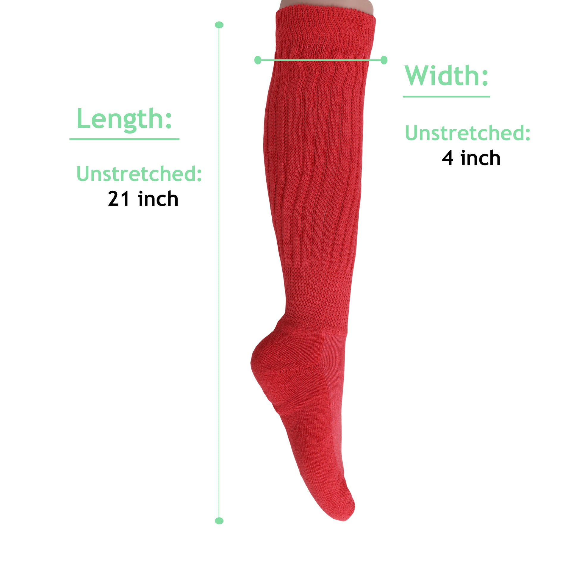 Rose Red Slouchy Scrunch Socks for Women Cotton Knee High Socks