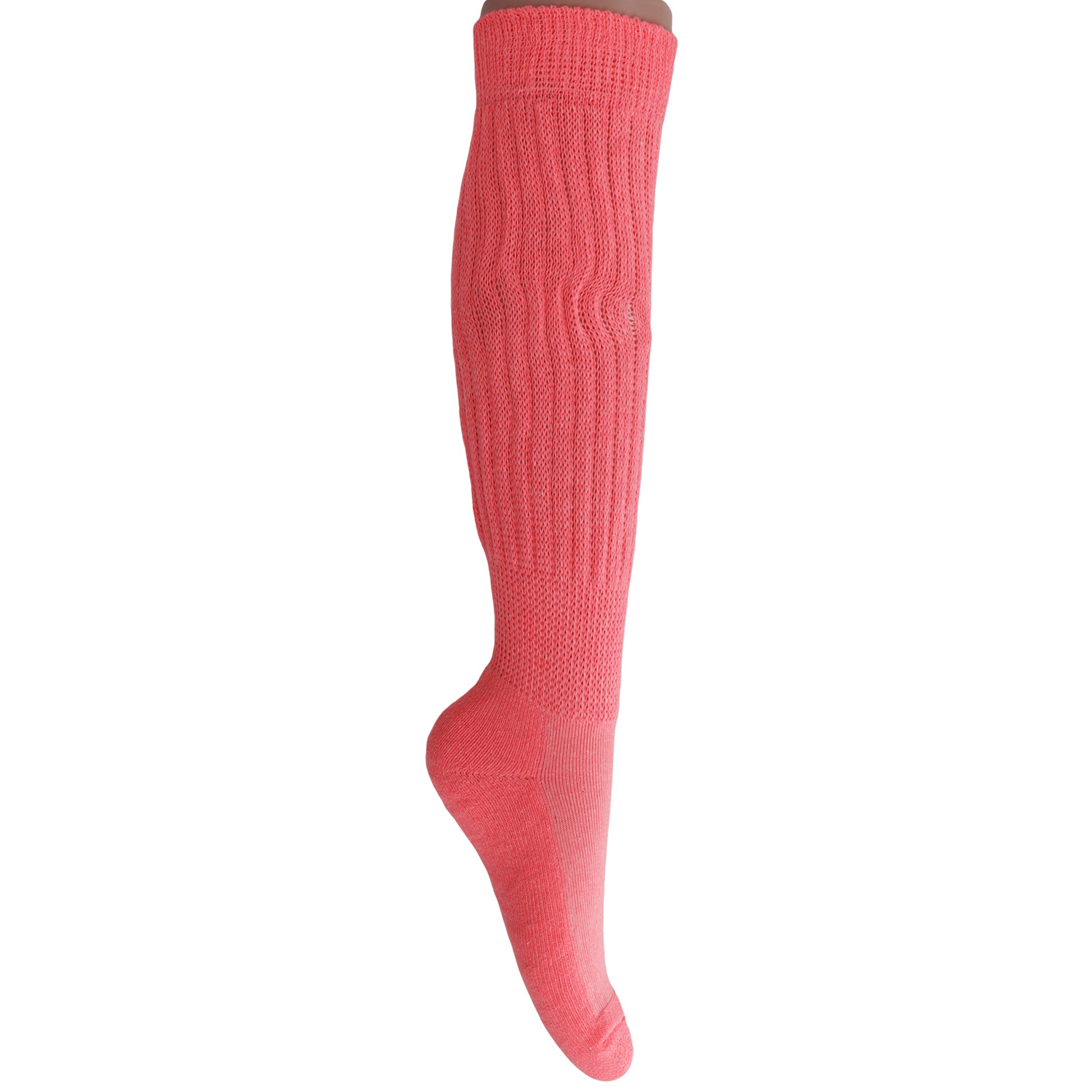 Neon Pink Slouch Socks for Women 80's Style Cotton Slouchy Knee Socks