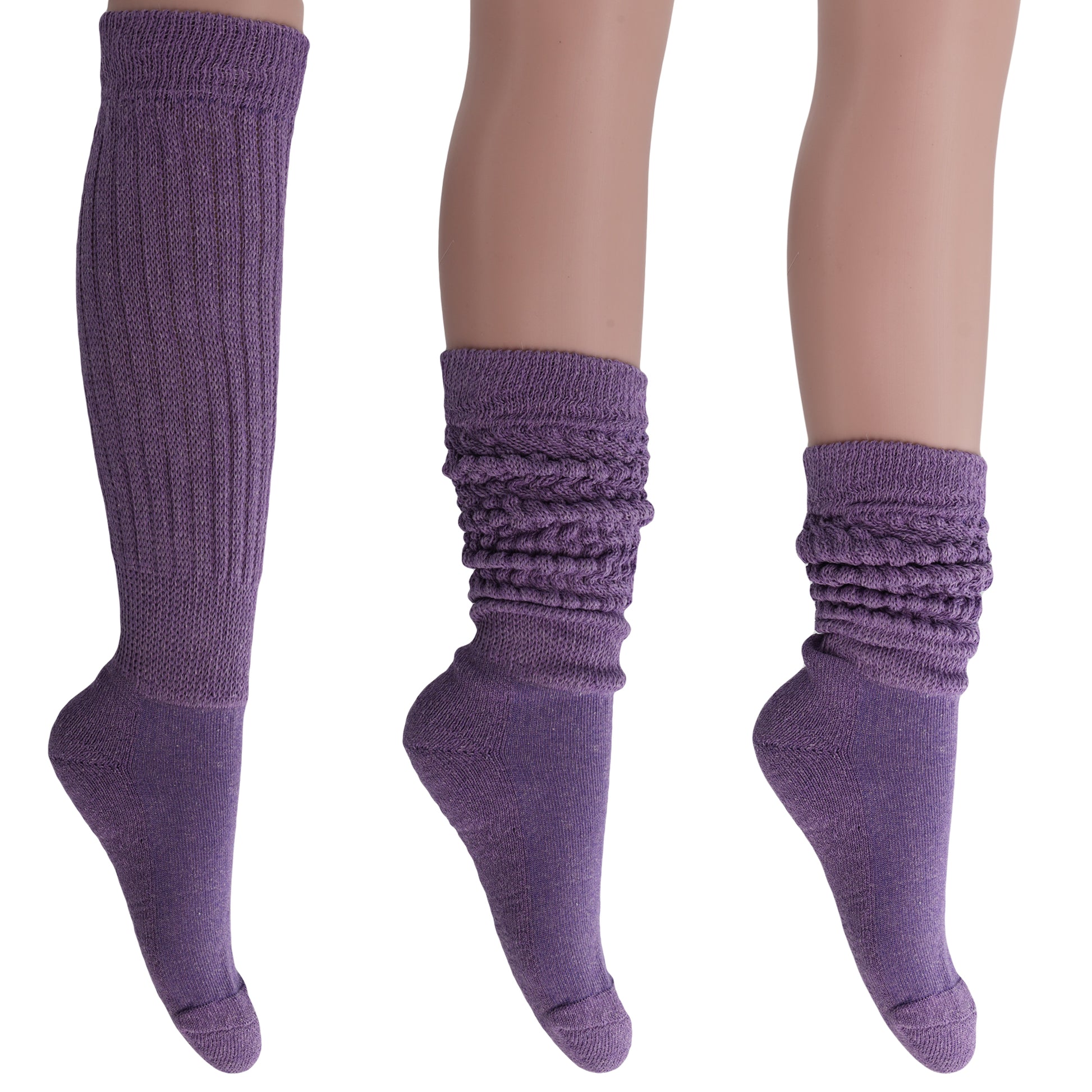 Purple Slouch Socks for Women Scrunch Cotton Knee High Socks