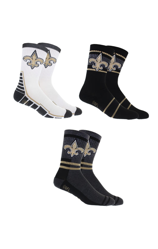 New Orleans Saints Socks 3 Pack Crew Length NFL Football