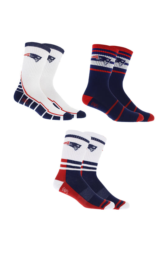 New England Patriots Socks 3 Pack Crew Length NFL Football