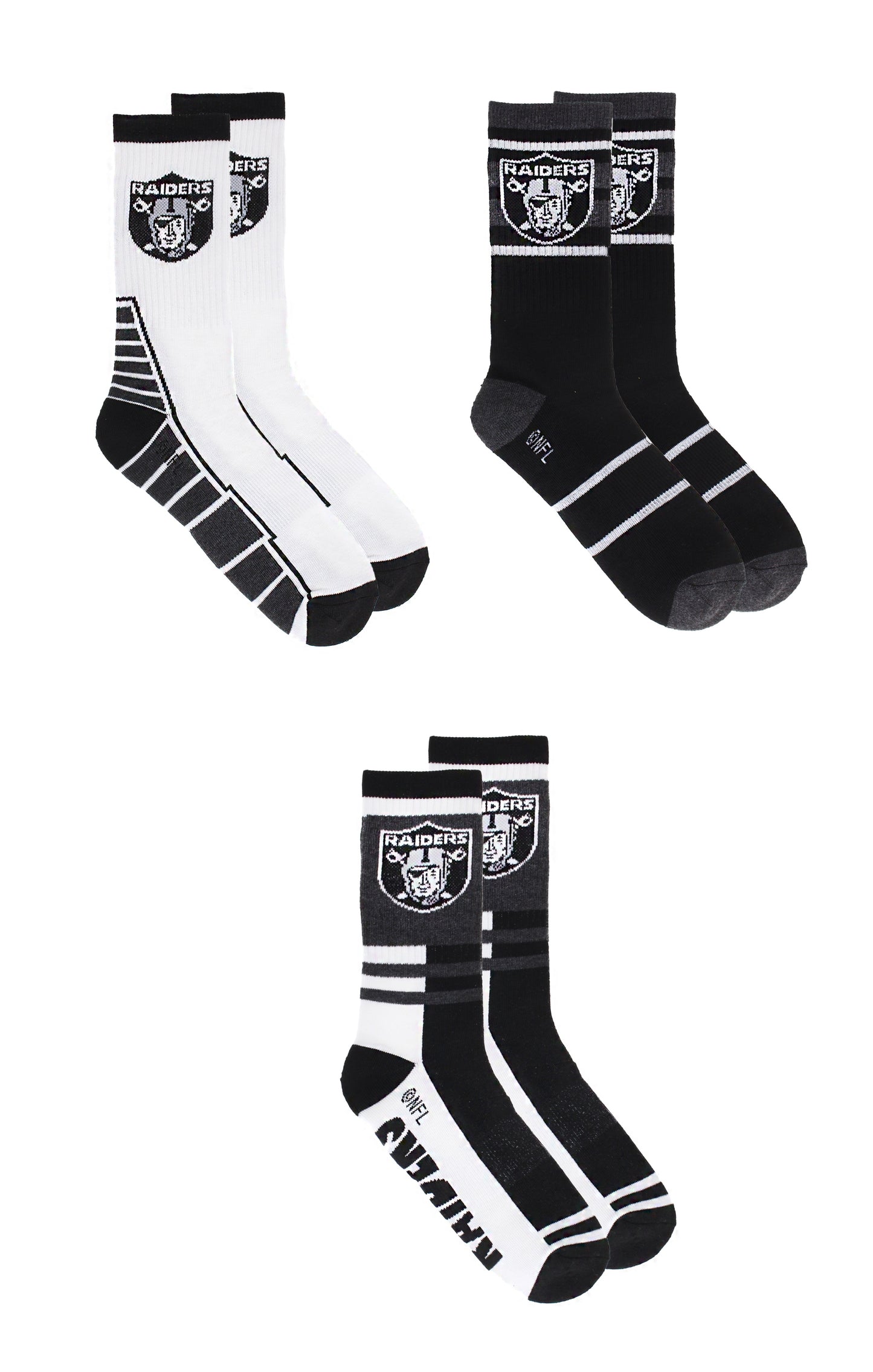 Las Vegas Raiders Socks 3 Pack Crew Length NFL Football