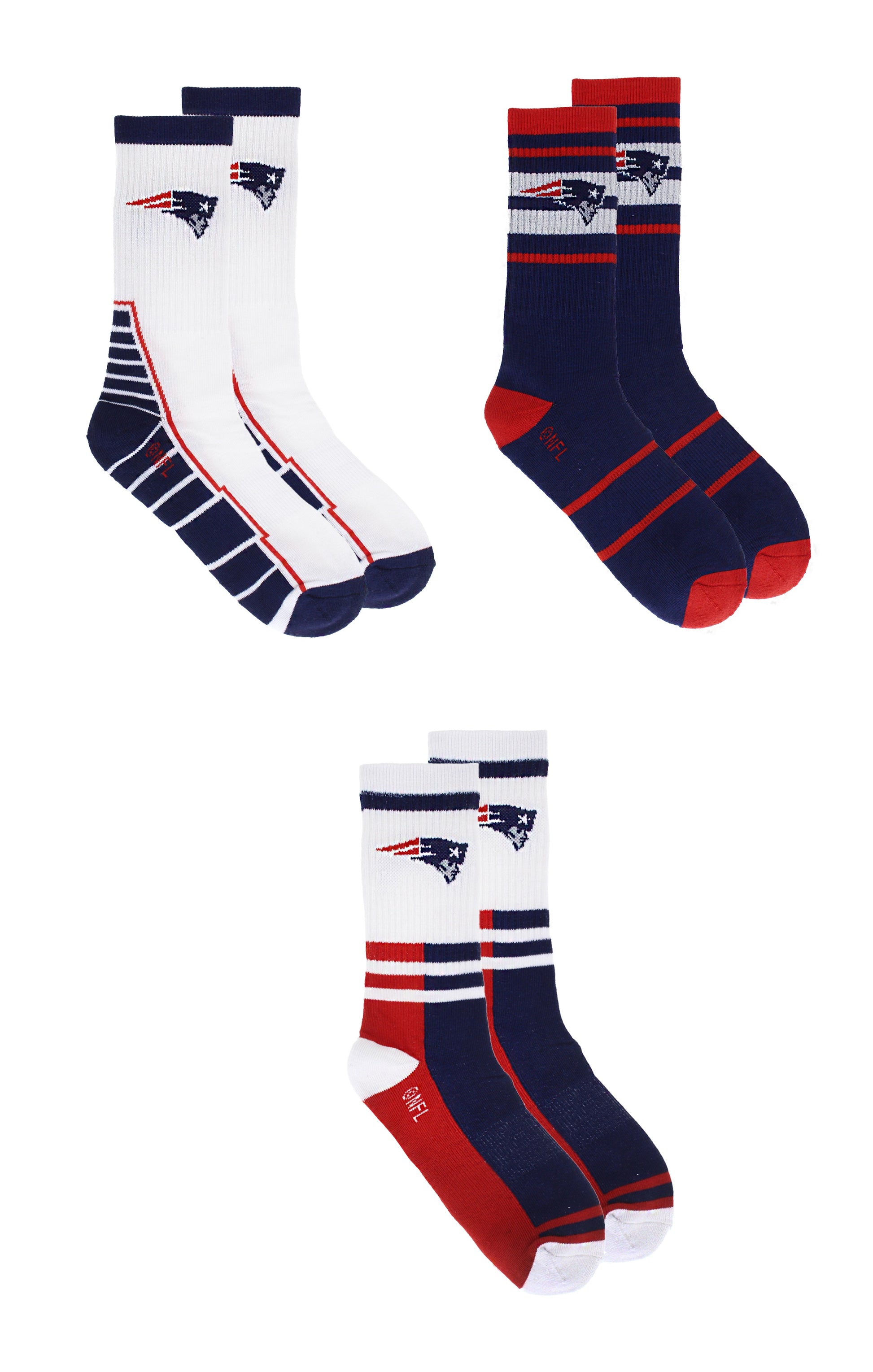 New England Patriots Socks 3 Pack Crew Length NFL Football